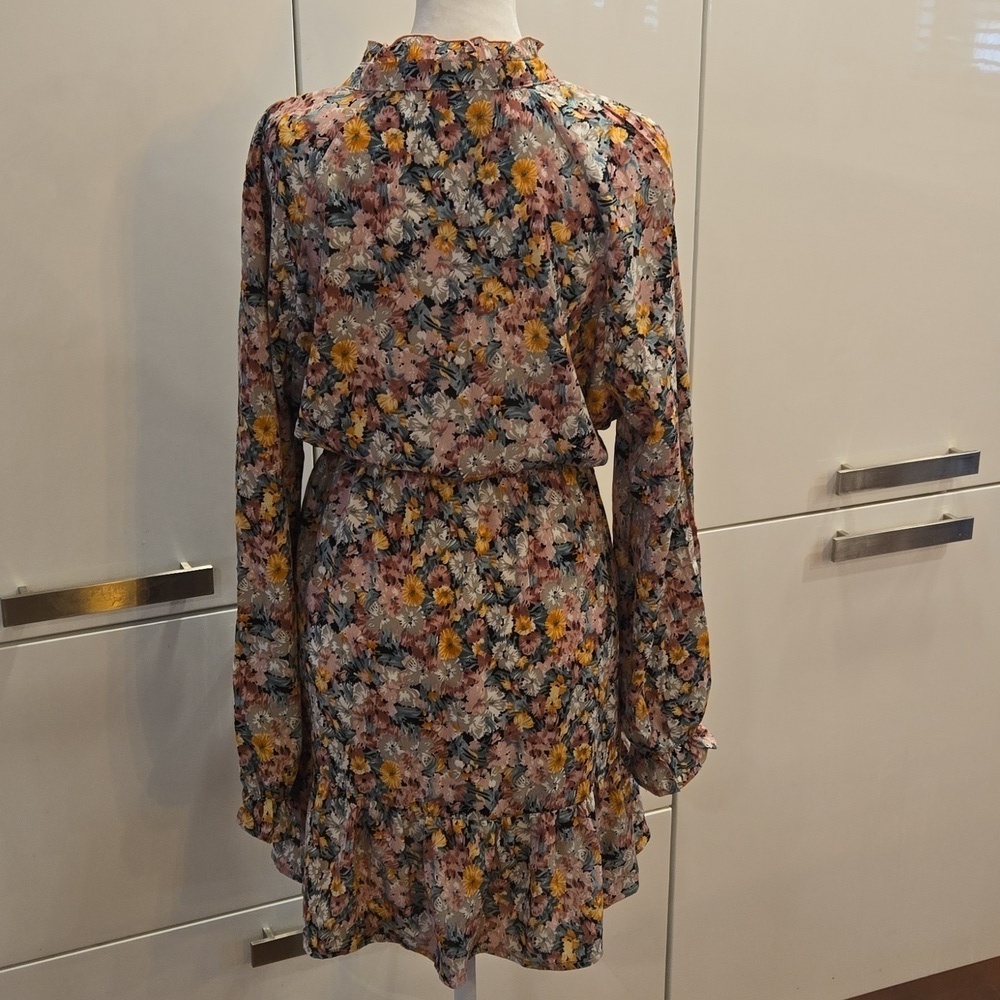 NWT Allegra K Womens Boho Floral Long Sleeve Ruffle Chiffon Size Large - Picture 6 of 11